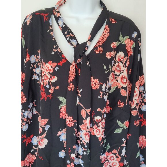 Lane Bryant Womens Floral Tie-Neck Blouse 22/24 Plus Size Long Sleeve Polyester - Picture 2 of 7